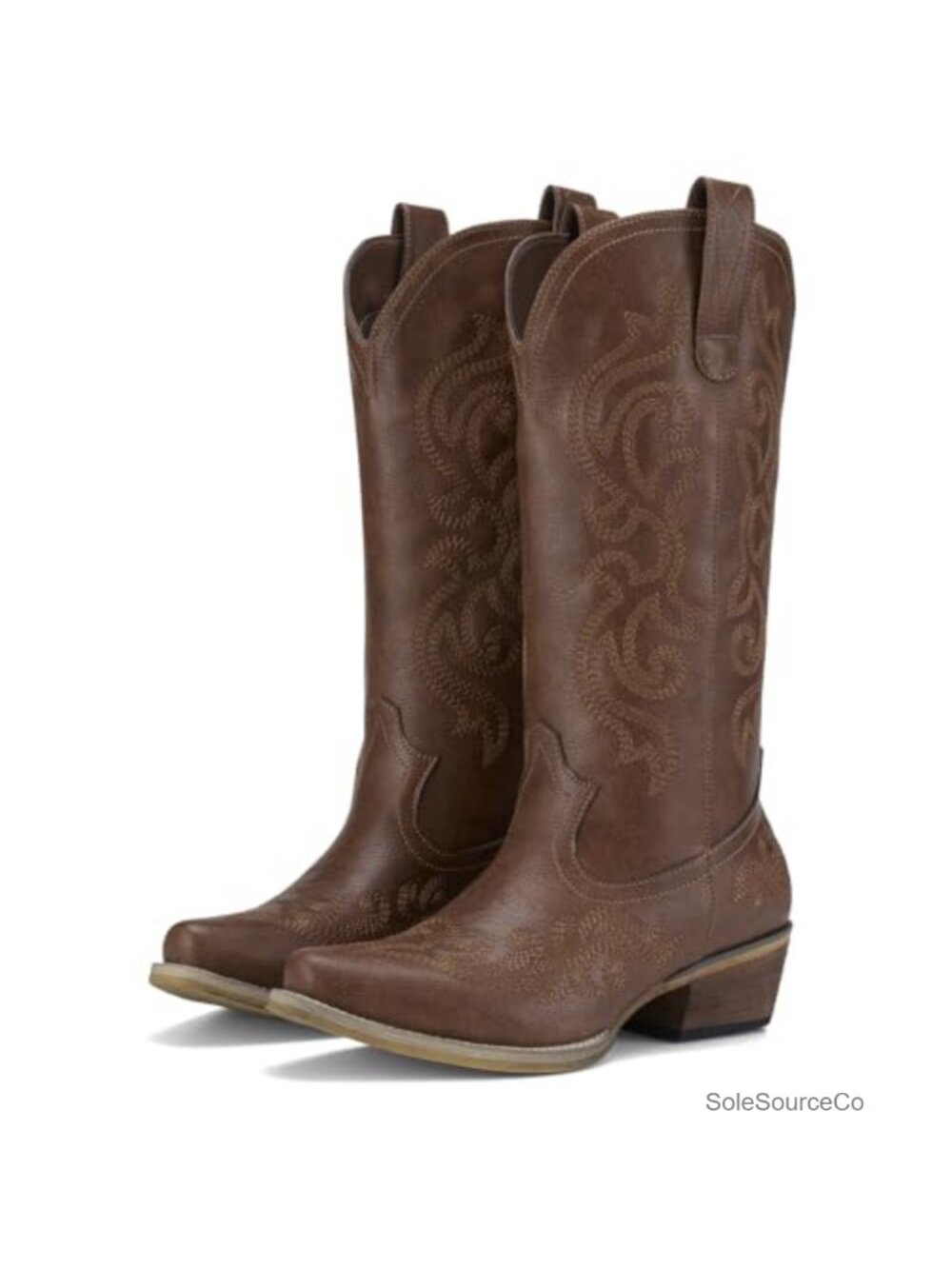 Women's Snip Toe Cowboy Boots Floral Embroidered Mid-Calf Polyurethane